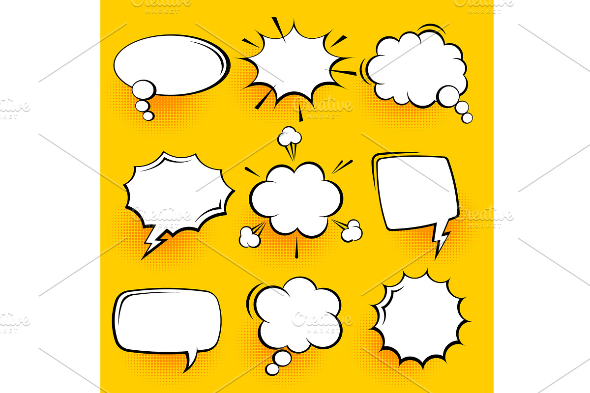 Blank comic speech bubbles with, an Object Graphic by 32pixels