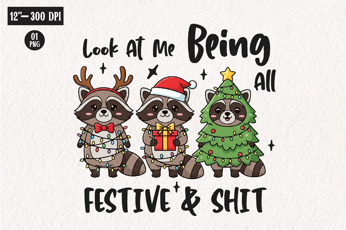 Funny Christmas Sarcastic Raccoon, an Illustration by CreationArt (Photo 1 of 4)