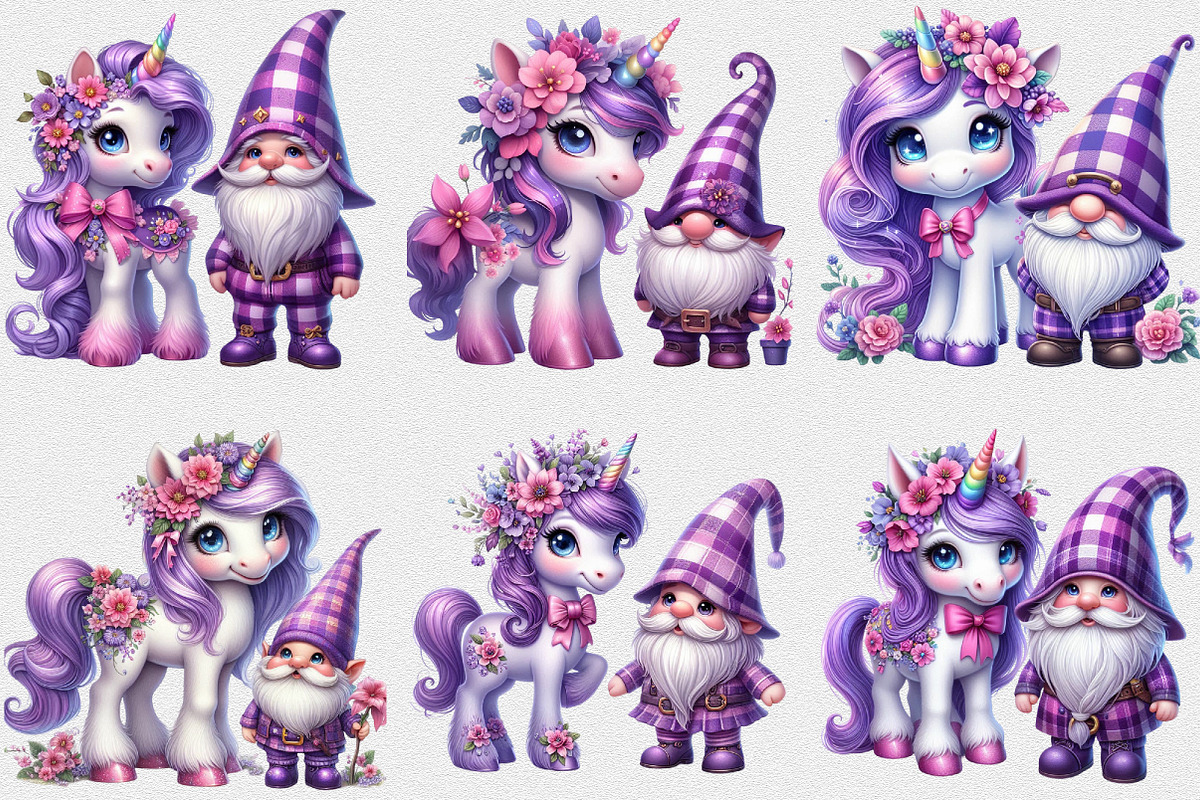 Watercolor Unicorn Gnome Clipart, a Seasonal Illustration by Craft Nest (Photo 4 of 6)