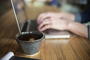 Coffee Mug and Woman on Laptop, a Food & Drink Photo by Will Milne Photography