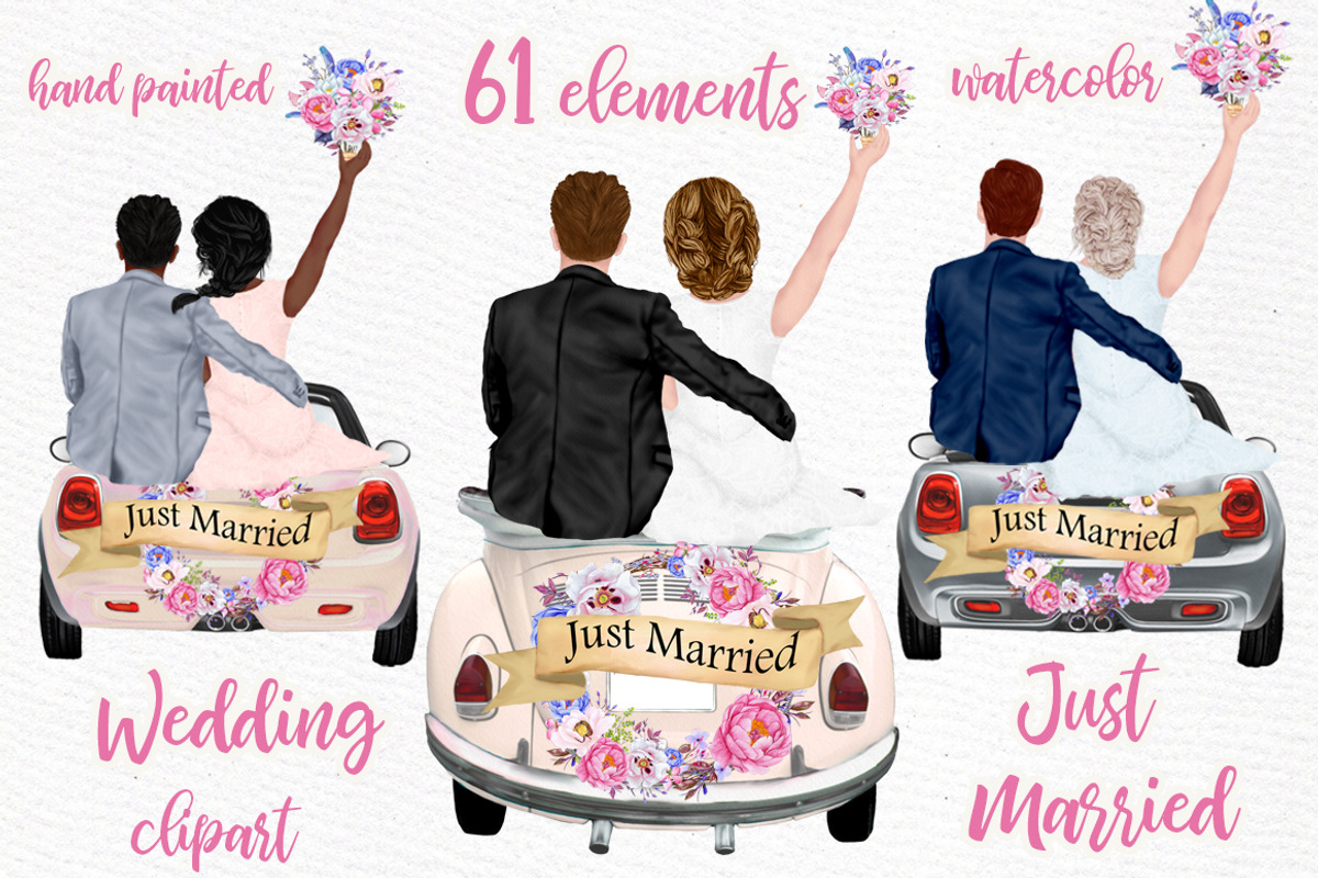 Bride and Groom clipart Wedding car, an Illustration by LeCoqDesign
