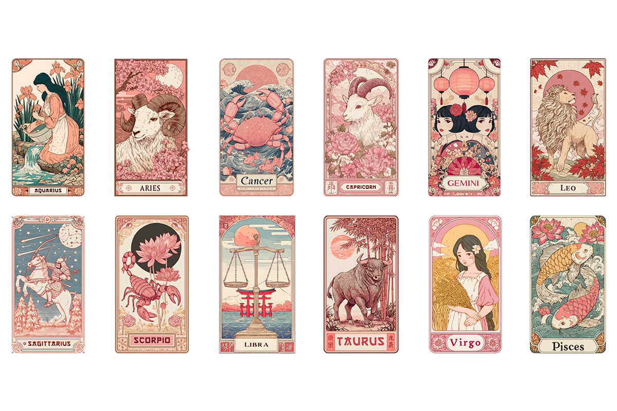 Japanese Pink Zodiac Cards, an Illustration by stickermadness (Photo 2 of 2)