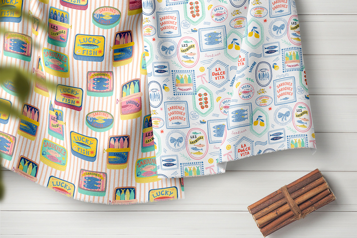 Mediterranean food Sardine patterns, a Pattern Graphic by Tani Kuzminka (Photo 23 of 25)
