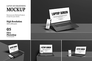 Laptop And Iphone Mockup, a Wearable Device Mockup by AndikaGraphic