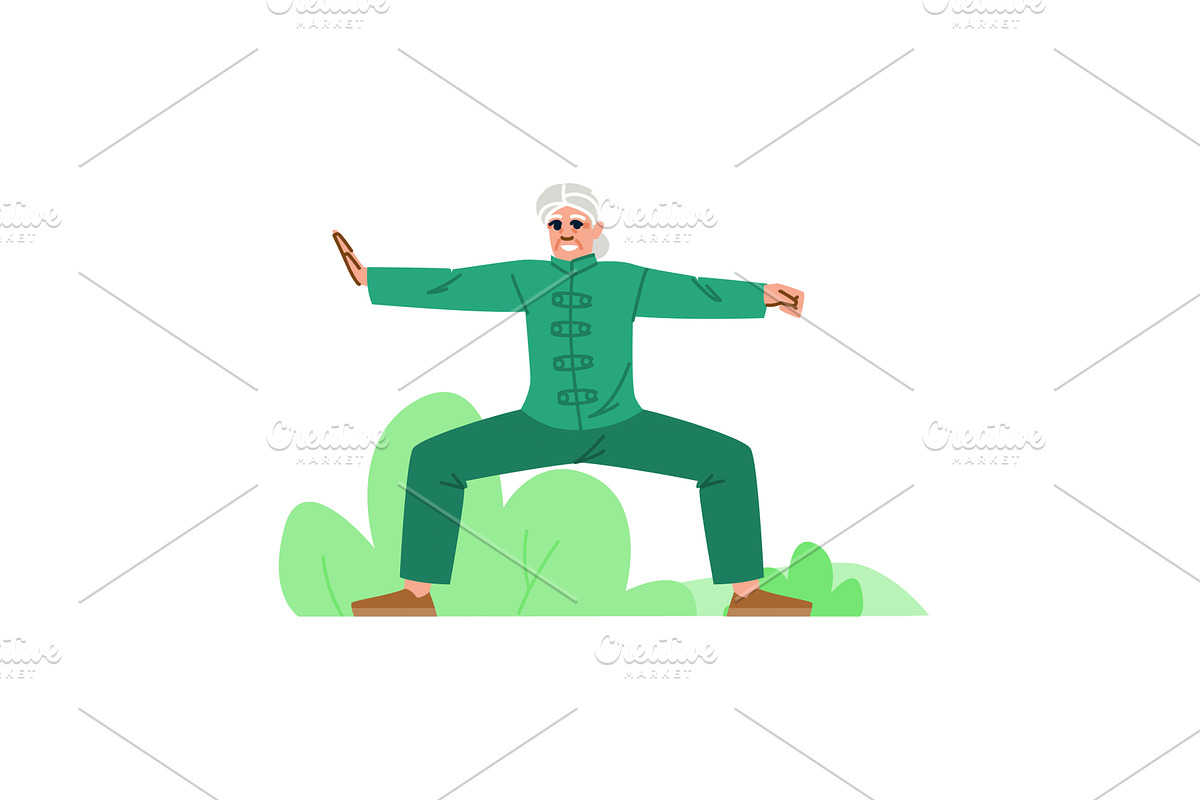 Senior man practicing tai chi chuan, an Illustration by pikepicture