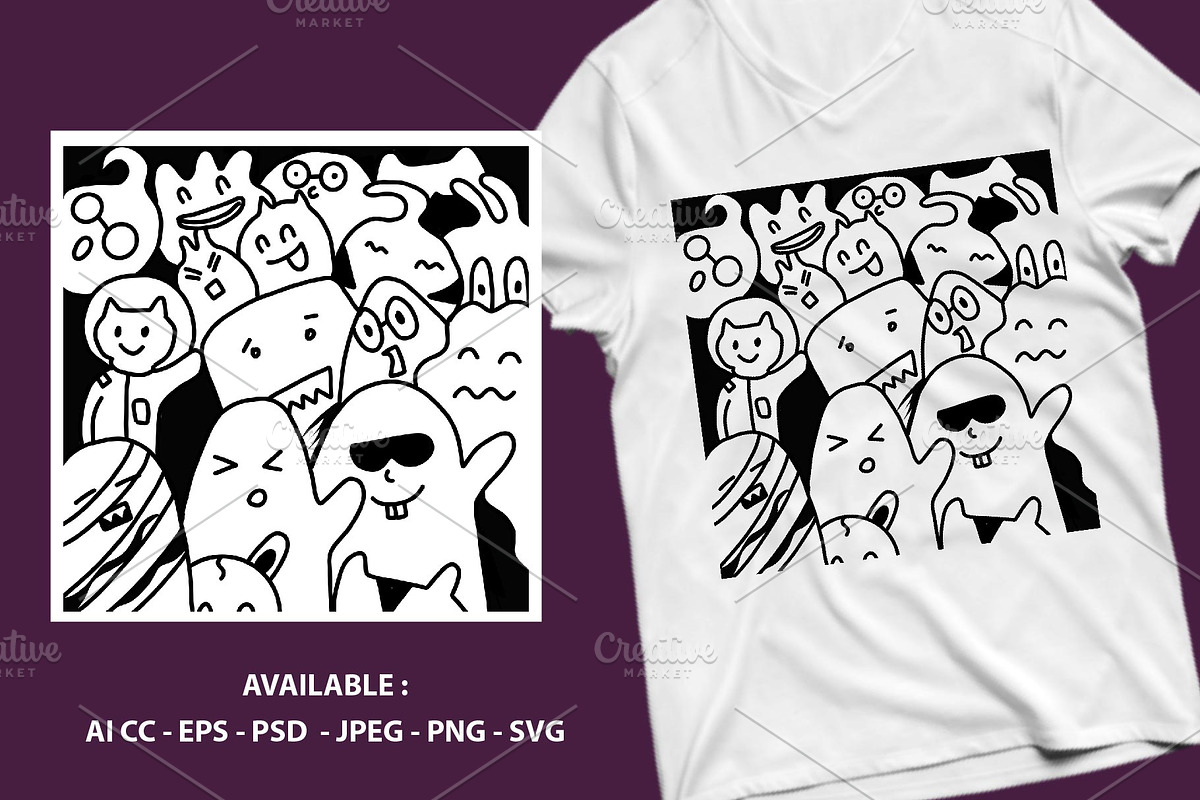 Adorable Monster Doodles, a Background Graphic by bungamustia