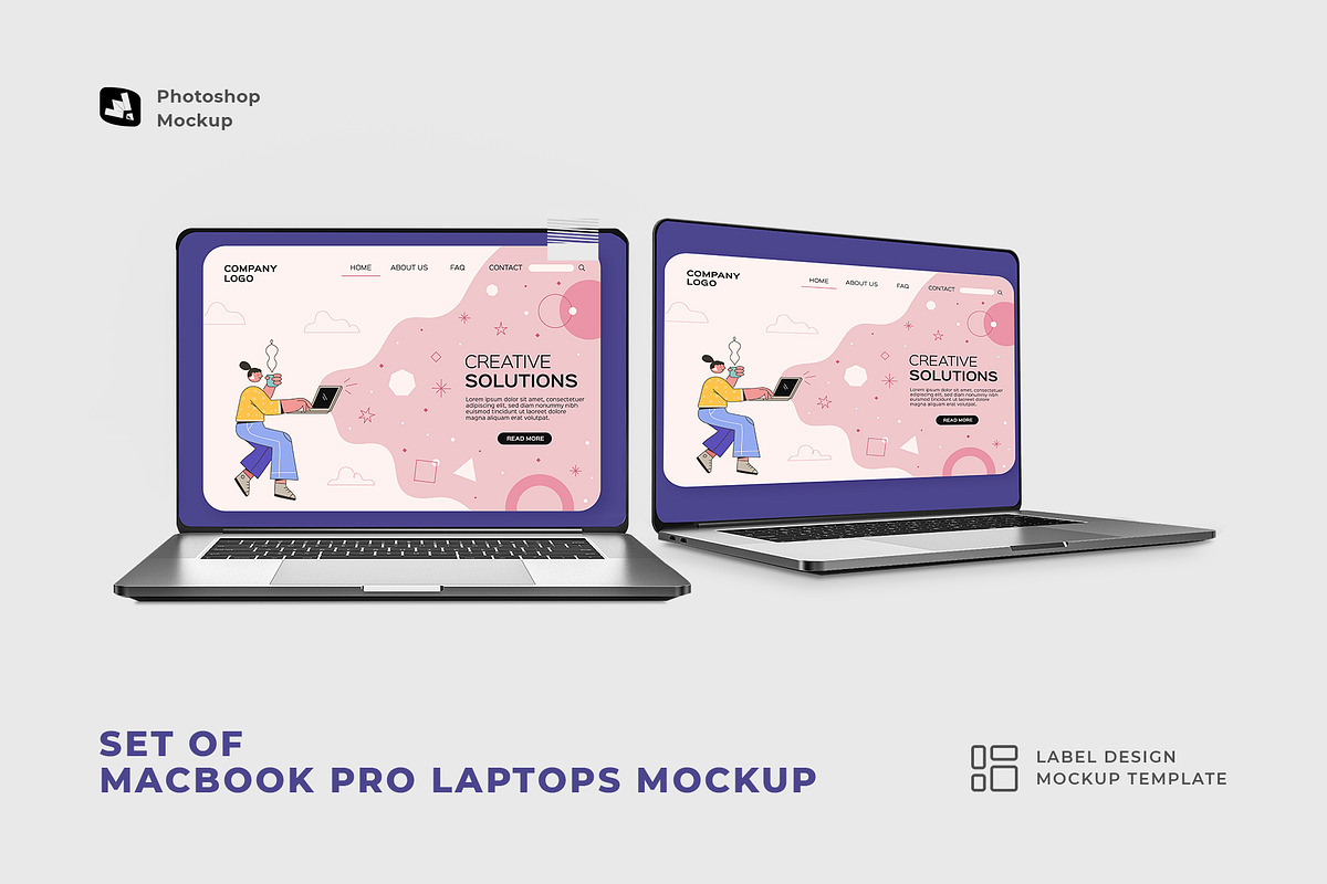 Set Of MacBook Pro Laptops Mockup, a Books & Magazine Mockup by Designertale (Photo 1 of 9)