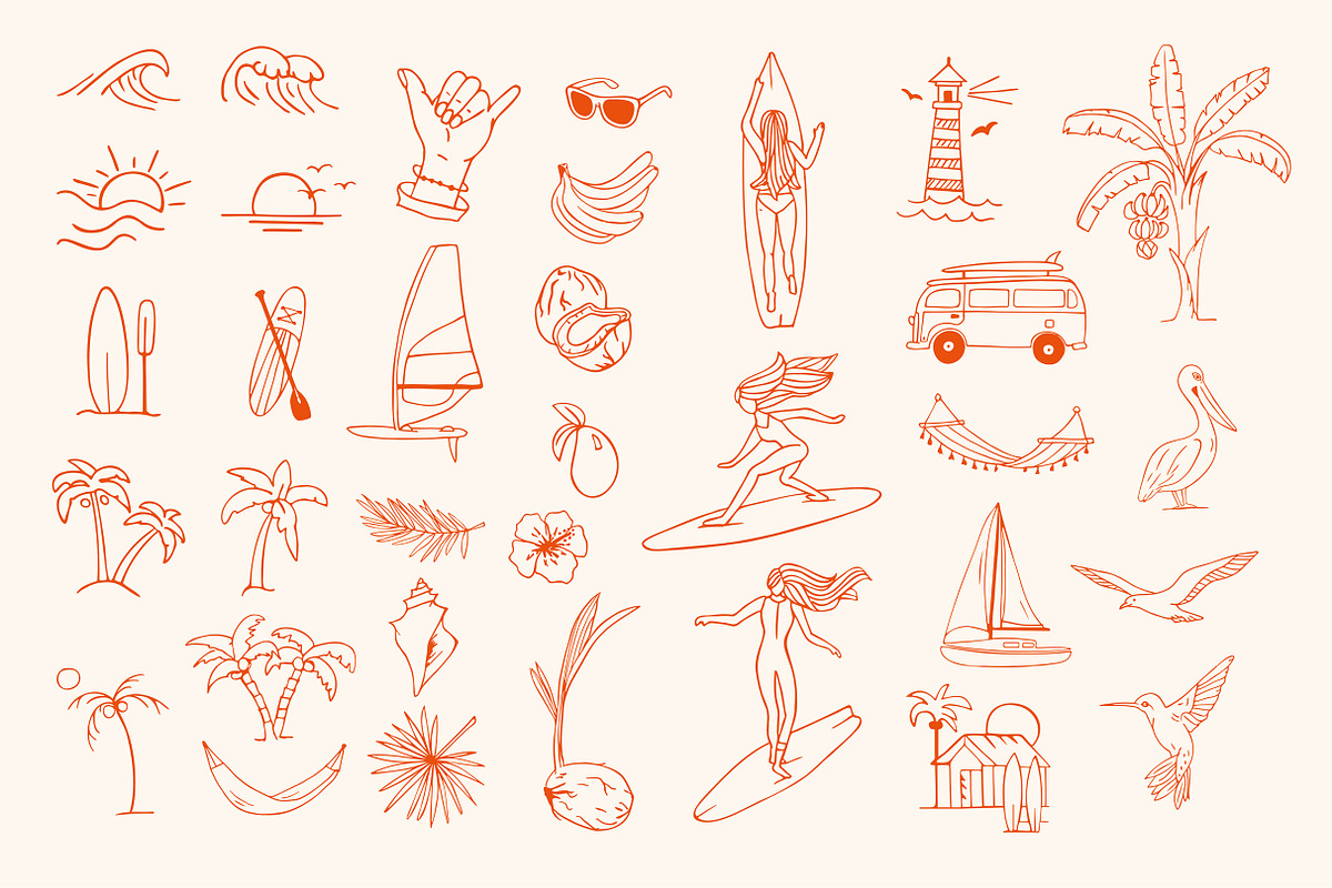 Surfer Girls Summer Graphics Set, an Illustration by Annakaroline (Photo 3 of 6)