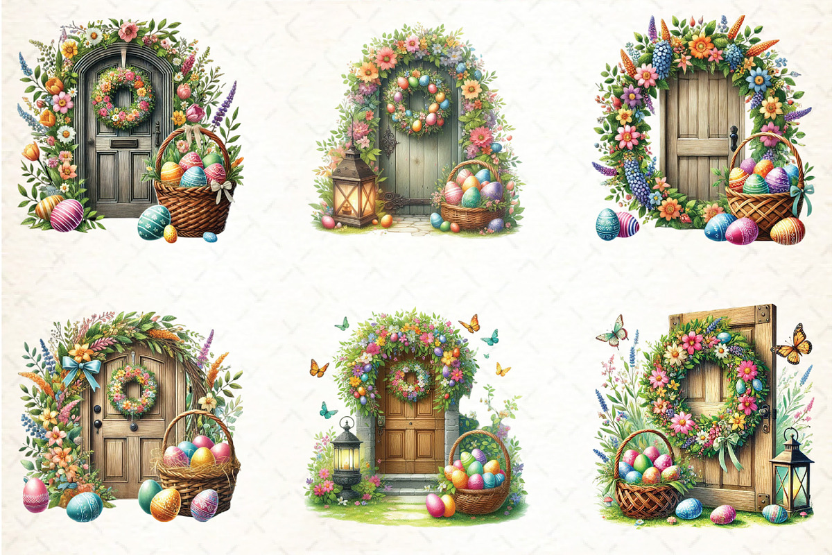 watercolor Easter Doors Clipart, an Illustration by DreamCafeArt (Photo 3 of 5)