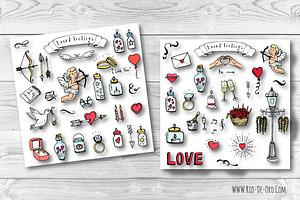 90 Hand Drawn Love Elements&Symbols