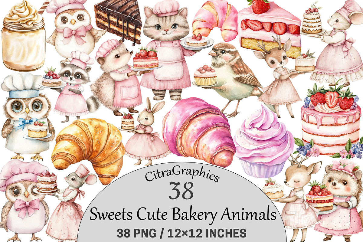Sweets Cute Bakery Animals, an Illustration by CitraGraphics (Photo 1 of 5)