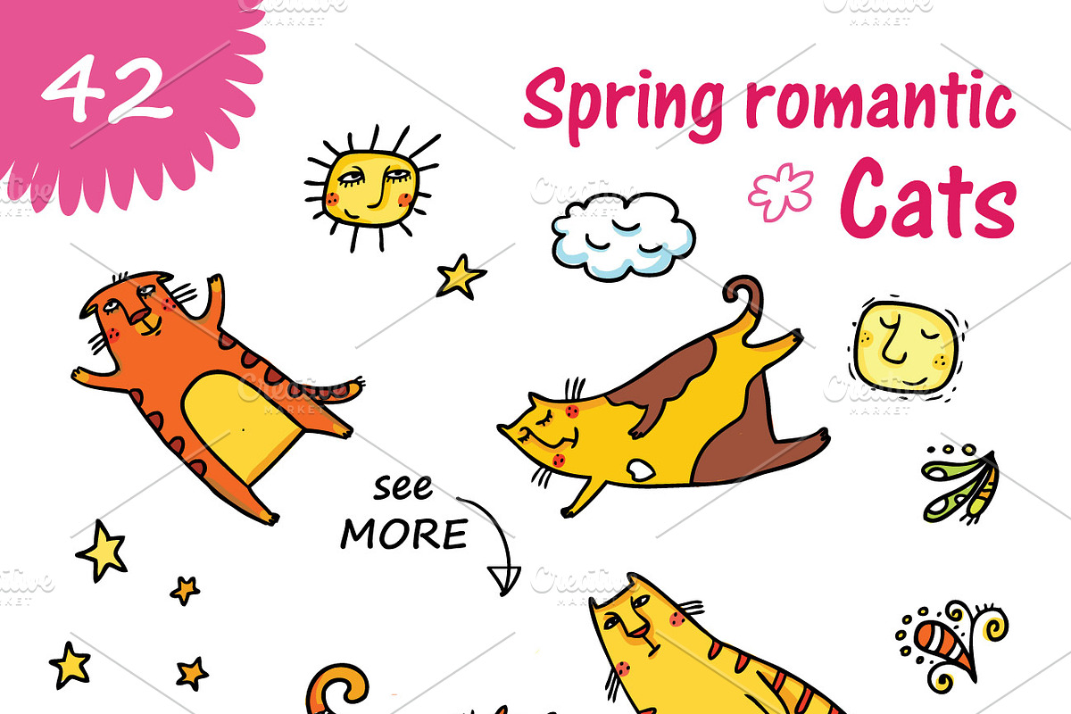 Spring Cats - 42 objects, an Illustration by Zooza Art (Photo 2 of 7)