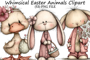 Whimsical Easter Animals Clipart, an Illustration by DreamPrint404