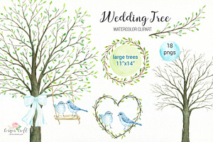 Wedding Tree Watercolor Clipart, a Texture Illustration by Corner Croft