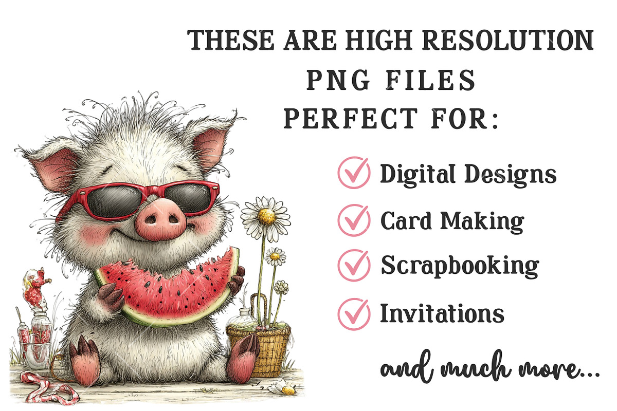 Whimsical Summer Pig Clipart, an Illustration by OK Design (Photo 5 of 6)