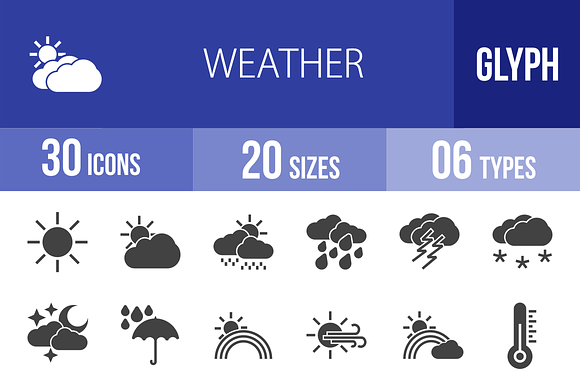 30 Weather Glyph Icons
