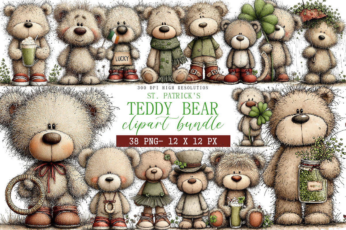 St. Patrick's Teddy Bear Clipart, an Illustration by DreamArtGraphic (Photo 1 of 4)