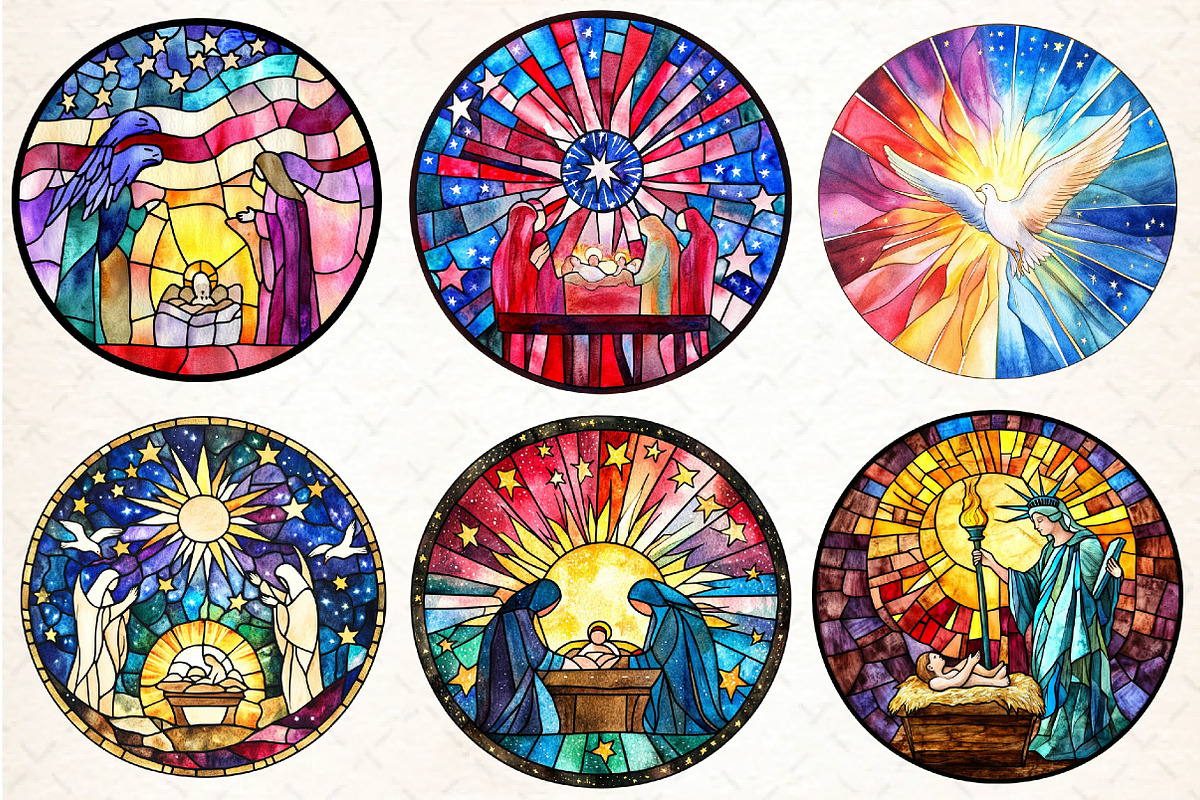 Round  Stained Glass 4th of July Nat, an Illustration by DreamCafeArt (Photo 3 of 9)