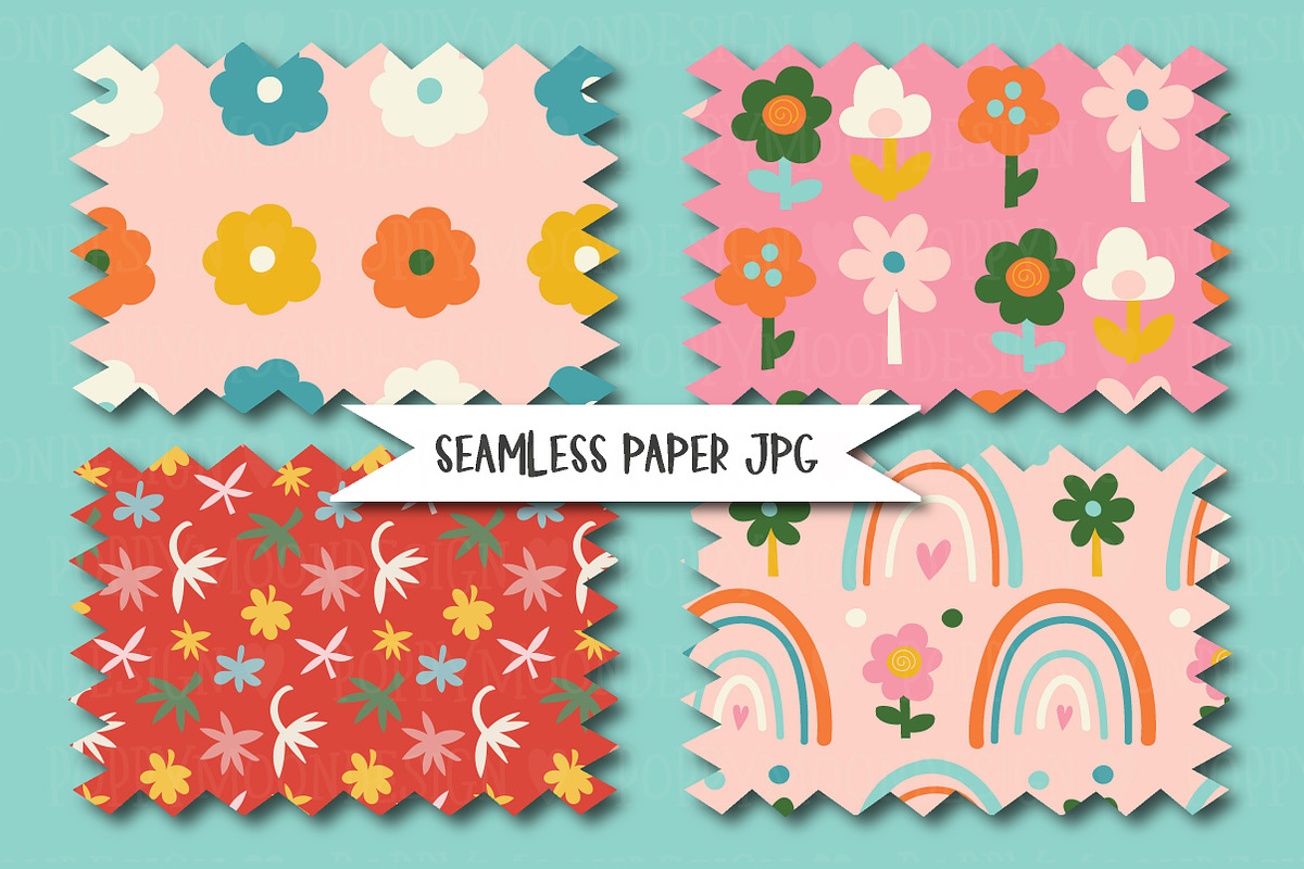 Rainbow Florals paper set, a Graphic by Poppymoondesign (Photo 2 of 4)
