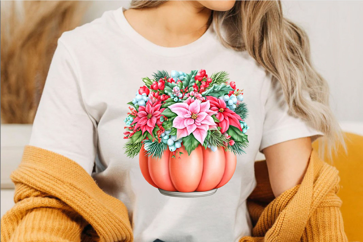 Christmas Flower Pumpkin Clipart PNG, a Seasonal Illustration by SVGArt (Photo 3 of 5)