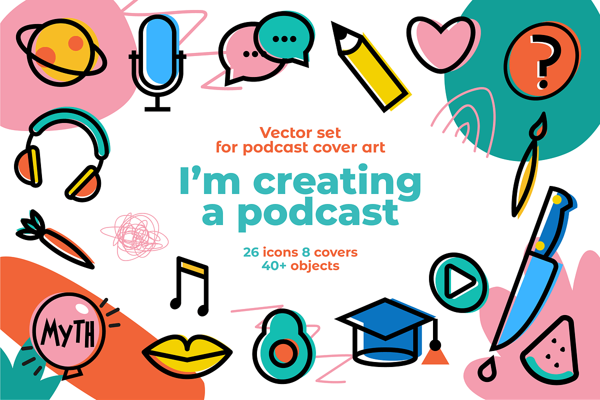 Podcast cover icons set, an Outline Icon by PixelAesthetic (Photo 1 of 5)