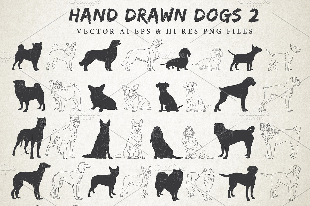 Hand Drawn Dog Breeds Vector 2, an Animal Illustration by Seaquint