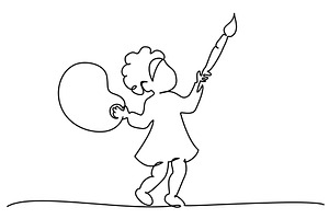 Baby girl with painting brush and, an Education Illustration by Valenty