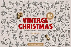 Vintage Christmas - Hand Drawn Kit, a Seasonal Illustration by miumiu