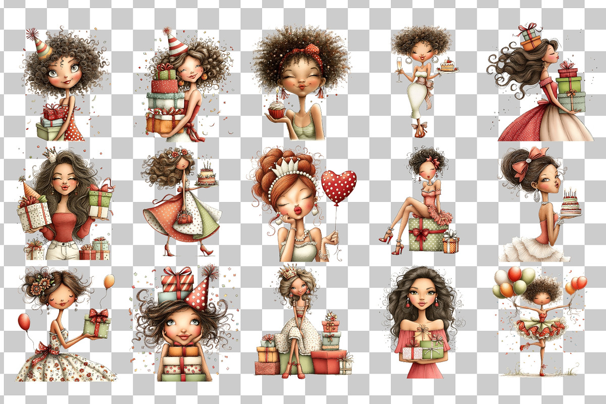 Birthday Woman PNG Clipart Bundle, a Person Illustration by Nicolle's Colorful Art (Photo 3 of 5)
