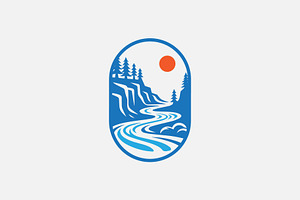 landscape river creek with pine logo, a Branding & Logo Template by funpixel