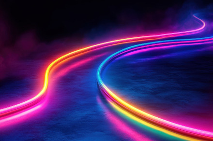 Bright neon lights create a vibrant, a Photo by Iftikhar Alam