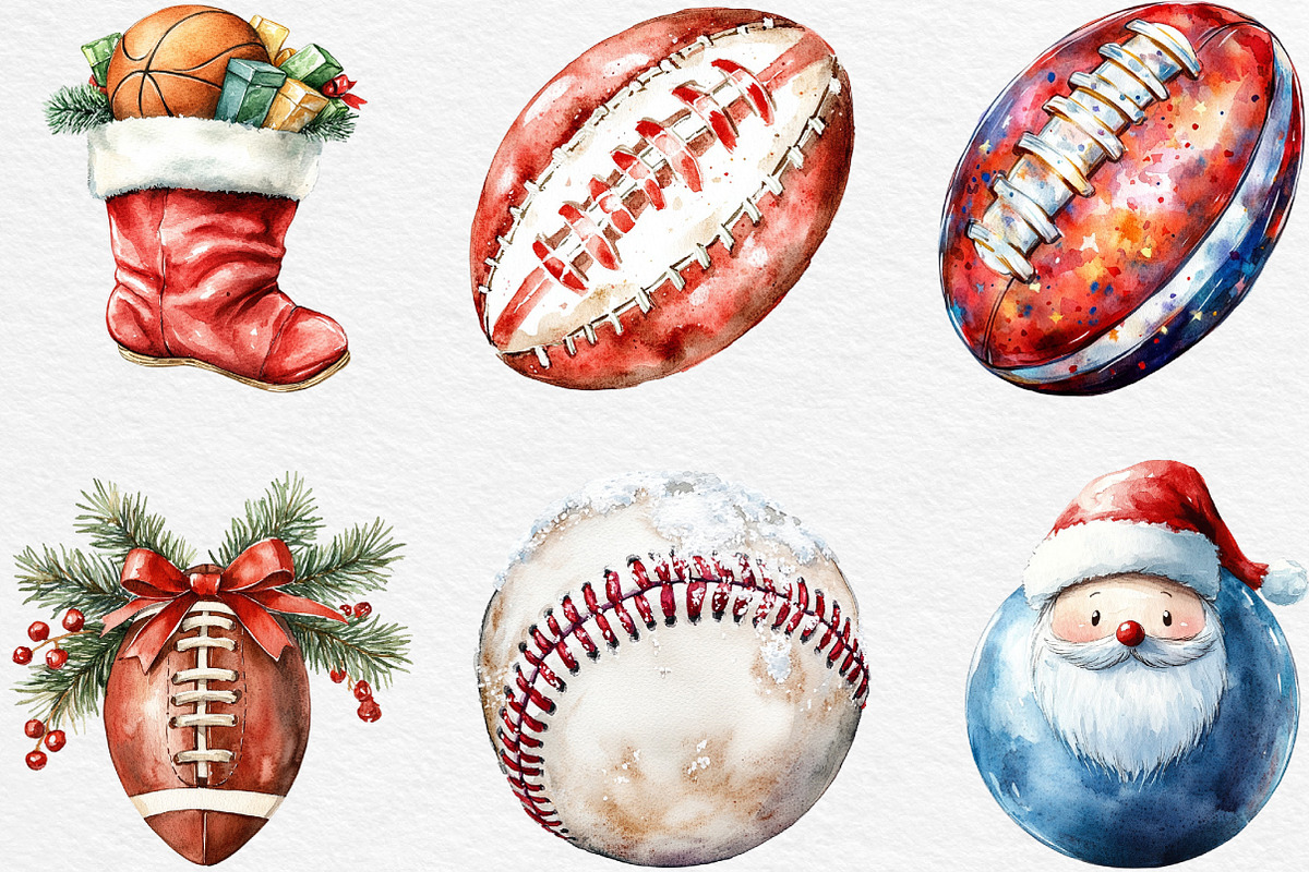 Christmas Sport Balls Sublimation, an Illustration by Black Bird Studio (Photo 4 of 6)