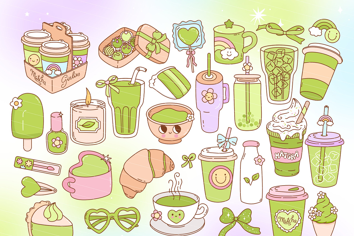 Matcha Girlies Clipart Bundle, a Food Illustration by Huxmay (Photo 5 of 7)