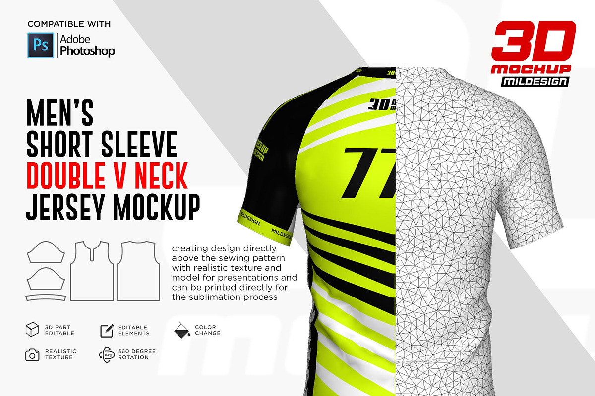 3D Double V-Neck Raglan Jersey SS, a Shirt Mockup by Mildstudio (Photo 9 of 10)