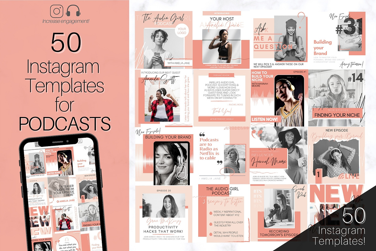 50 Podcast Instagram Template BUNDLE, a Social Media Template by Templatables (Photo 1 of 12)