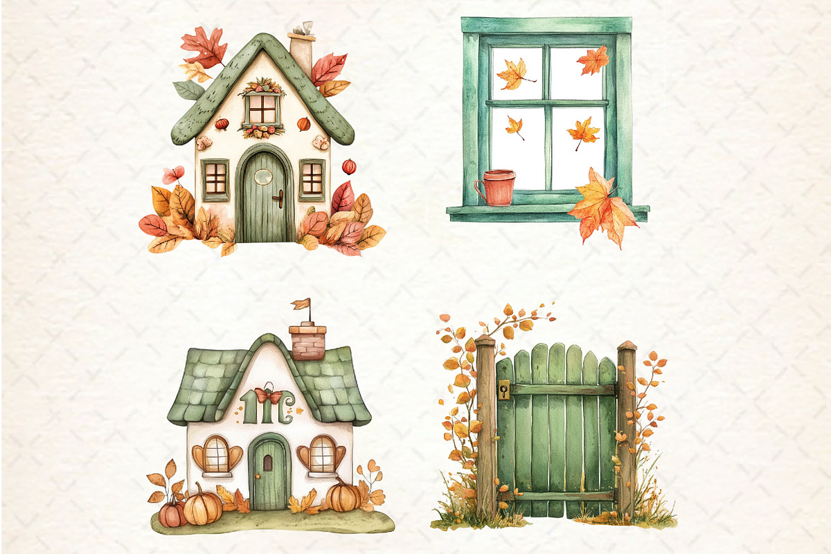 Green Autumn Cottage Clipart, an Illustration by Rose Art (Photo 4 of 4)
