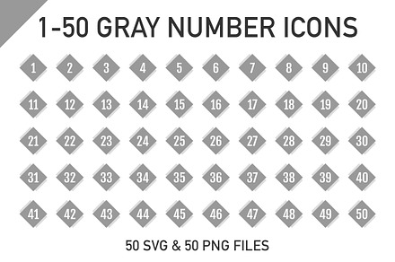 1-50 Gray Cube Number Icons
