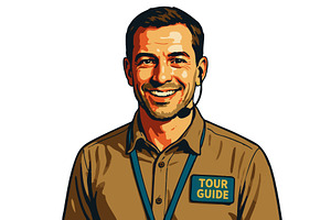 Smiling Tour Guide Wearing Headset, a Person Illustration by AlexArt
