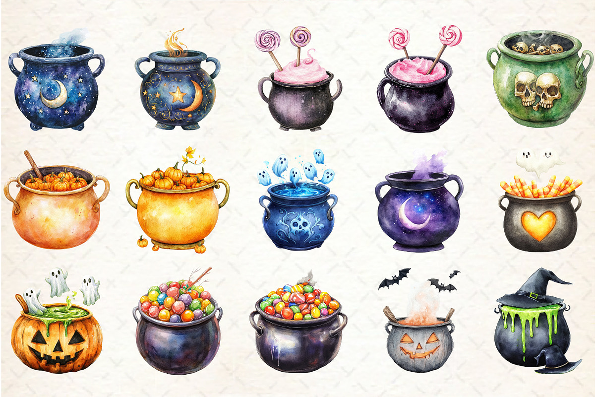 Watercolor Halloween Cauldron Clipar, an Illustration by Rose Art (Photo 2 of 7)