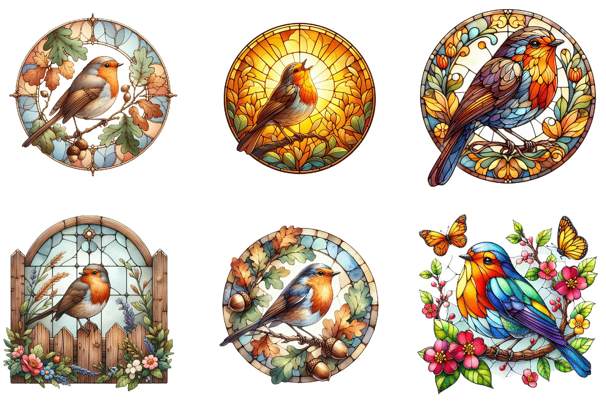 Robin Bird Round Stained Glass Clipa, an Illustration by DreamArtGraphic (Photo 3 of 4)