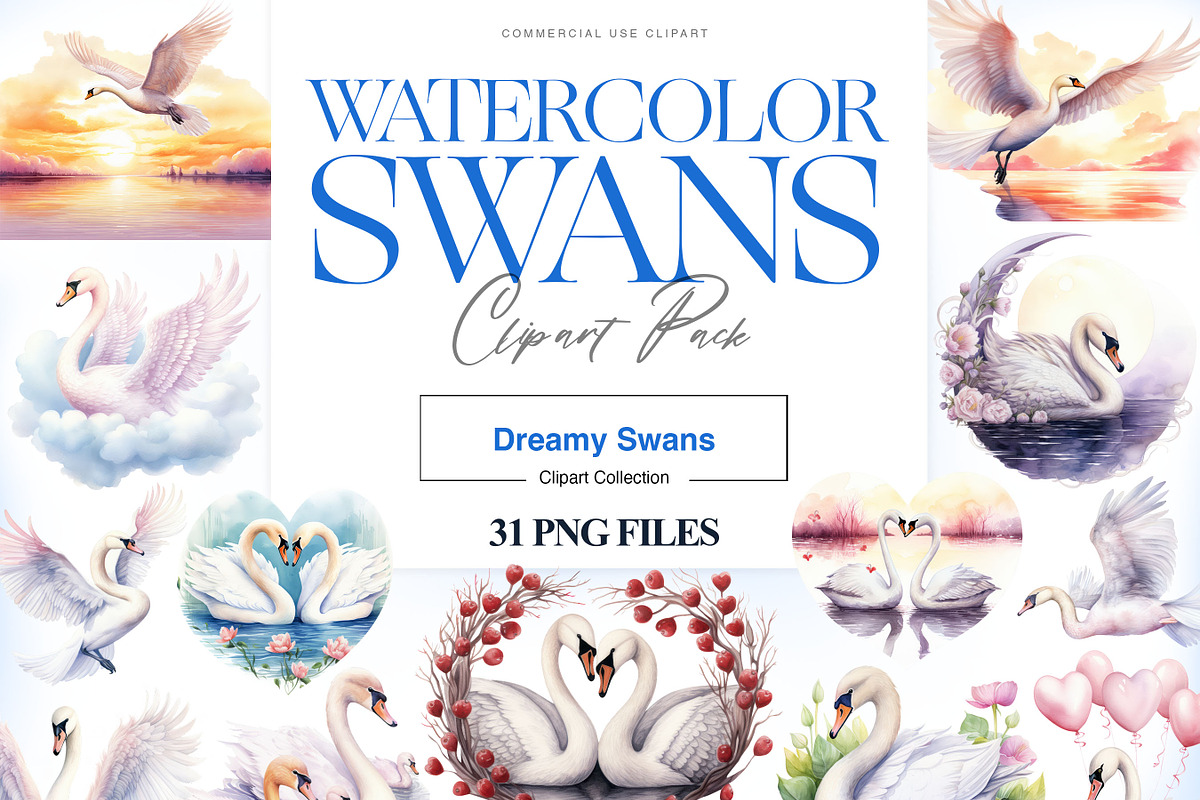 Watercolor Swan Clipart, White Swans, an Animal Illustration by BrushstrokeArtGB (Photo 1 of 9)