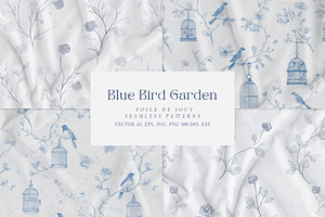 Floral Blue Toile Seamless Patterns, a Pattern Graphic by Olya Creative