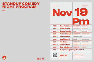 Standup Comedy Event Program Poster, a Flyer Template by Danil Polshin