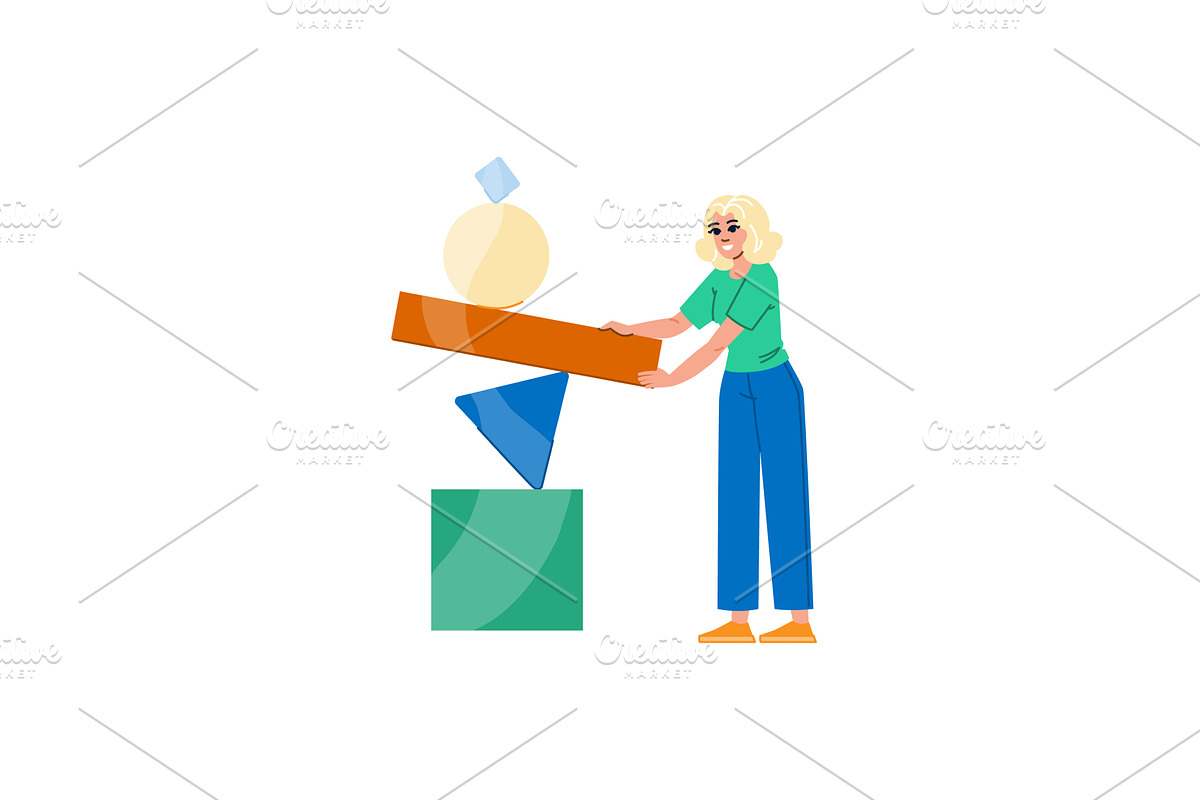 Woman balancing abstract shapes, an Education Illustration by pikepicture