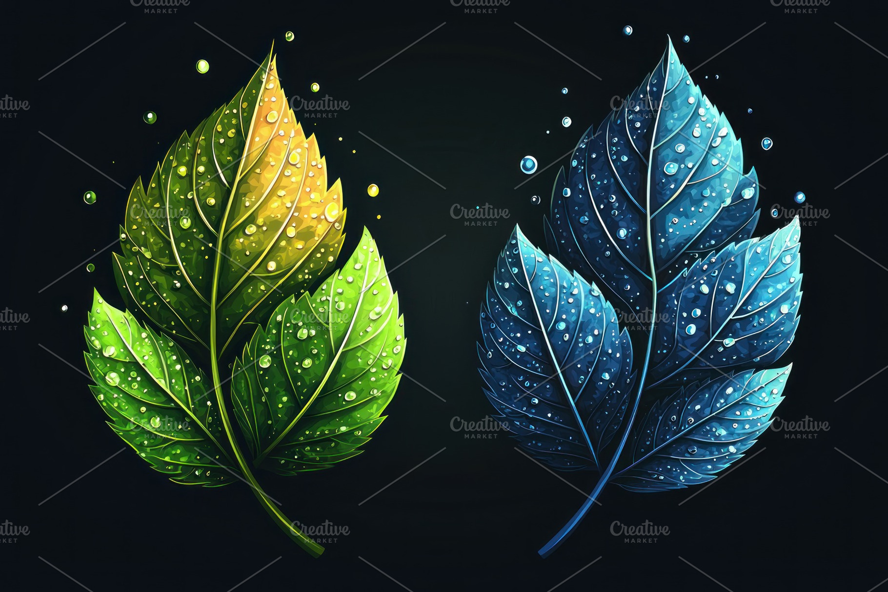 Colorful artistic leaves in green yellow and blue with water dro, a Person Photo by José Manuel Gelpi