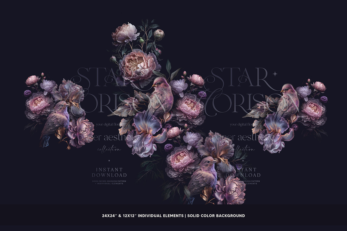 Violet Floral Birds Pattern, a Pattern Graphic by paper aesthetic (Photo 8 of 9)