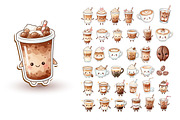 Kawaii Coffee Characters Sets, a Food Illustration by OtpirusGraphic (Thumbnail 2 of 3)