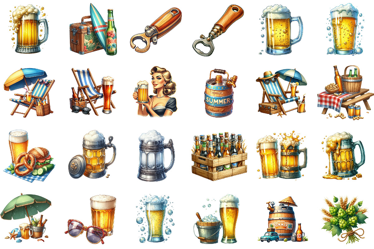 Vintage Summer Beer Clipart, an Illustration by Sublimation Artist (Photo 2 of 6)