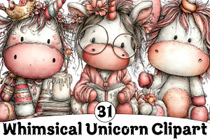 Whimsical Unicorn Clipart, an Illustration by Design Market