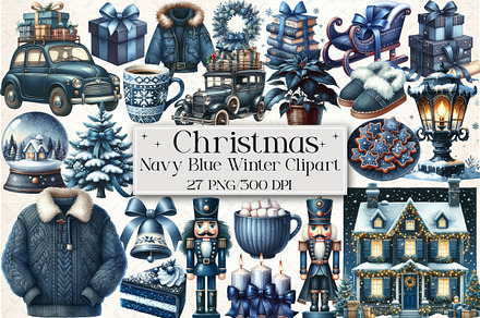 Navy Blue Winter Watercolor Clipart, an Illustration by Libby Wishes
